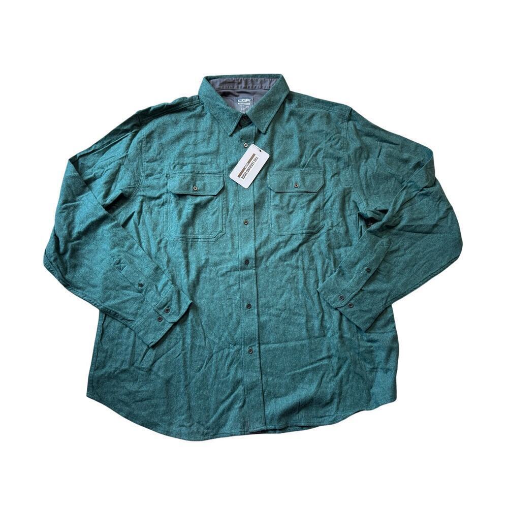 CQR 2XL Long sleeve, button down, shirt, Heavy Green Flannel; NWT